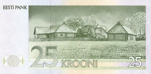 Estonian 25 kroon Banknote Front Issued 1991 Accepted For Exchange