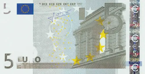 European 5 Euro Banknote Front Issued 2002 Accepted For Exchange