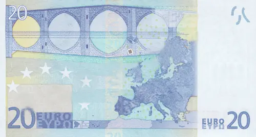 European 20 Euro Banknote Front Issued 2002 Accepted For Exchange