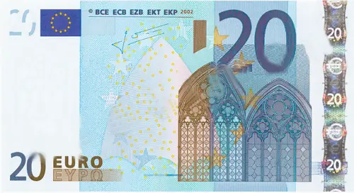 European 20 Euro Banknote Front Issued 2002 Accepted For Exchange