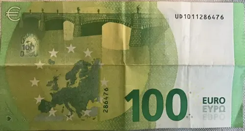 European 100 Euro Banknote Front Issued 2019 Accepted For Exchange