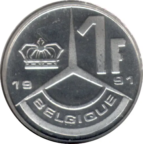1 Belgian Franc Coin (Baudouin) issued 1989 front accepted for exchange