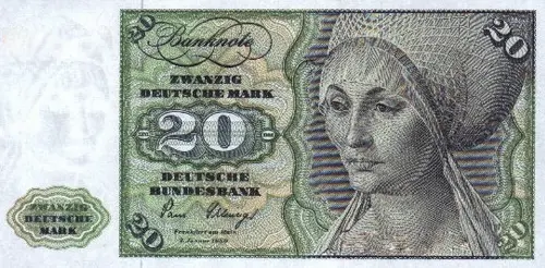 German 20 Deutsche Mark Banknote Front Issued 1980 Accepted For Exchange