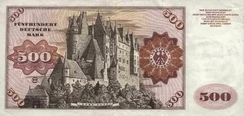 German 500 Deutsche Mark Banknote Front Issued 1960 Accepted For Exchange