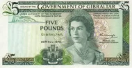 Gibraltar 5 Pound Banknote Front Issued 1975 Accepted For Exchange