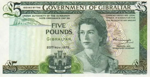 Gibraltar 5 Pound Banknote Front Issued 1975 Accepted For Exchange