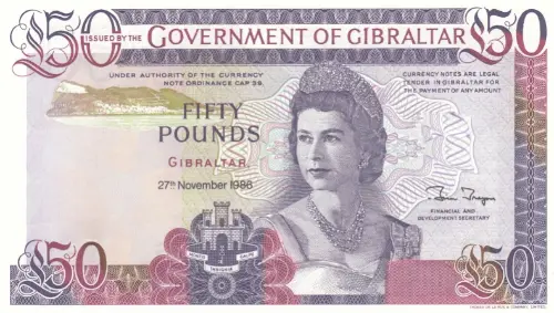 Gibraltar 50 Pound Banknote Front Issued 1986 Accepted For Exchange