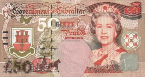 Gibraltar 50 Pound Banknote Front Issued 1995 Accepted For Exchange
