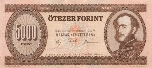 Hungarian 5000 Forint Banknote Front Issued 1992 Accepted For Exchange