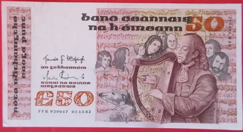 Irish 50 Pound Banknote Front Issued 1976 Front Accepted For Exchange