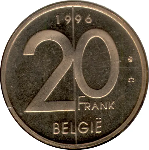 20 Belgian Francs coin (Albert II) issued 1994 Front accepted for exchange