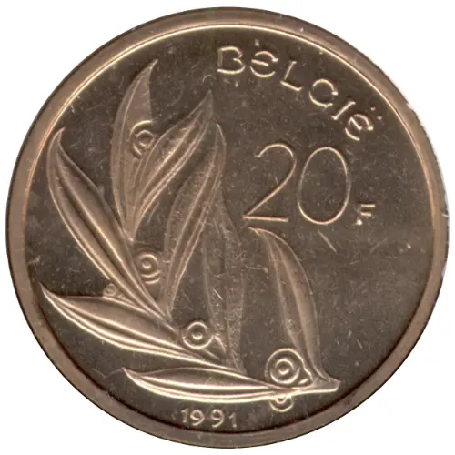 20 Belgian Francs coin (Baudouin) issued 1980 Front accepted for exchange