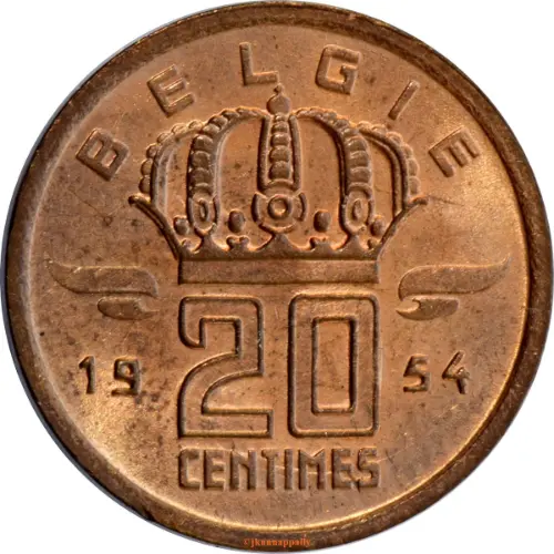 20 Centimes coin Belgium (Miner) front issued 1954 accepted for exchange