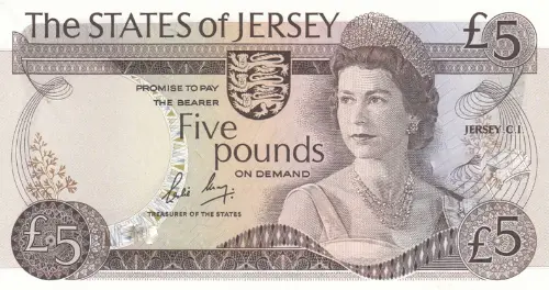 Jersey 5 Pound Banknote Front Issued 1976 Accepted for Exchange