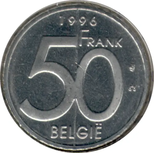 50 Belgian Francs coin (Albert II) front issued 1994 accepted for exchange