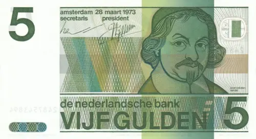 Dutch 5 Guilder Banknote Front Issued 1973 Accepted For Exchange