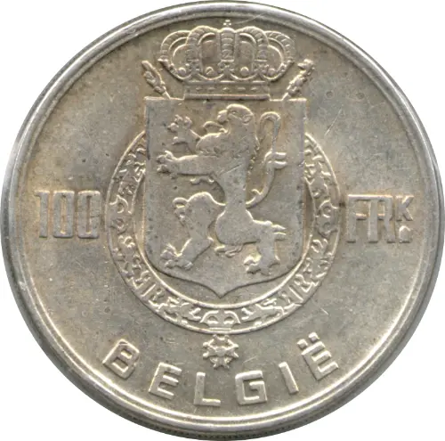 100 Belgian Francs coin (Four Kings) front issued 1948 accepted for exchange