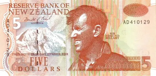 New Zealand 5 Dollar Banknote Front Issued 1992 Accepted For Exchange