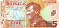 New Zealand 5 Dollar Banknote Front Issued 2015 Accepted For Exchange