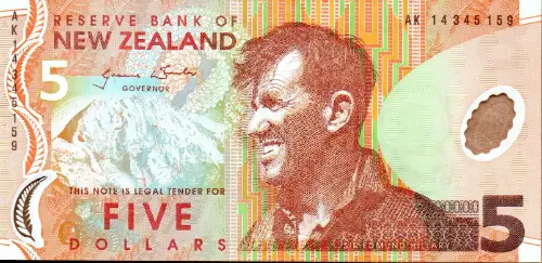 New Zealand 5 Dollar Banknote Front Issued 2015 Accepted For Exchange