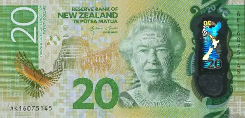 New Zealand 20 Dollar Banknote Front Issued 2015 Accepted For Exchange