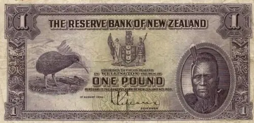 New Zealand 1 Pound Banknote Front Issued 1934 Accepted For Exchange