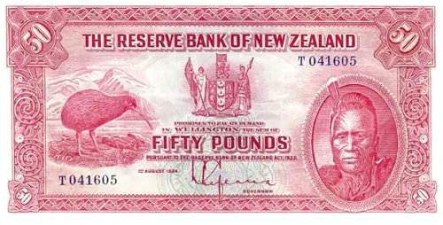 New Zealand 50 Pound Banknote Front Issued 1934 Accepted For Exchange