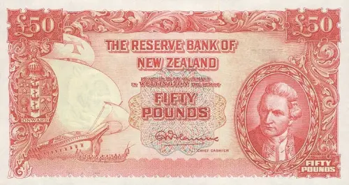 New Zealand 50 Pound Banknote Front Issued 1956 Accepted For Exchange