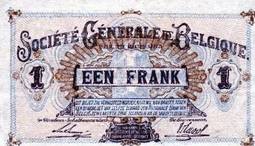 Belgian 1 Franc Note (Societe Generale) Front Issued 1915 accepted for exchange