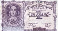 Belgian 1 Franc Note (Societe Generale) Front Issued 1915 accepted for exchange