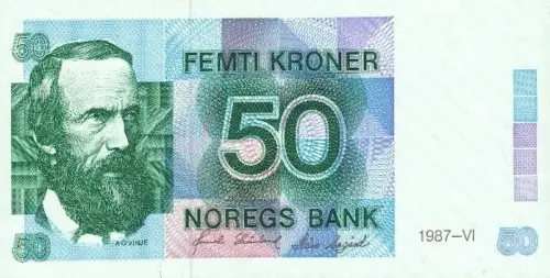 Norwegian 50 Kroner Banknote Front Issued 1987 Accepted For Exchange