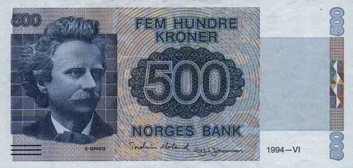 Norwegian 500 Kroner Banknote Front Issued 1994 Accepted for Exchange