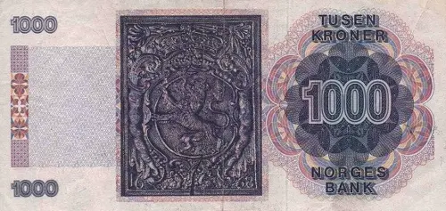 Norwegian 1000 Kroner Banknote Front Issued 1990 Accepted For Exchange