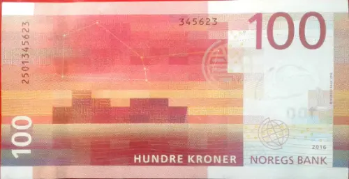 Norwegian 100 Kroner Banknote Front Issued 2016 Accepted For Exchange