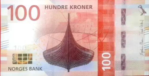 Norwegian 100 Kroner Banknote Front Issued 2016 Accepted For Exchange