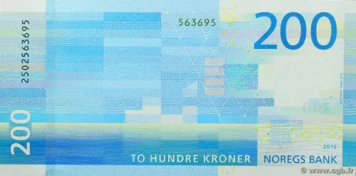 Norwegian 200 Kroner Banknote Front Issued 2016 Accepted For Exchange