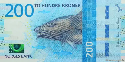 Norwegian 200 Kroner Banknote Front Issued 2016 Accepted For Exchange