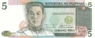 Philippine 5 Piso Banknote Front Issued 1985 Accepted For Exchange