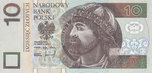 Polish 10 Zloty Banknote Front Issued 1994 Accepted For Exchange