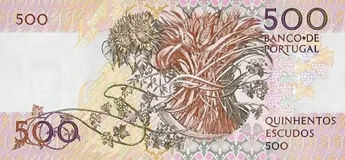 Portuguese 500 Escudos Banknote Front Issued 1987 Accepted For Exchange