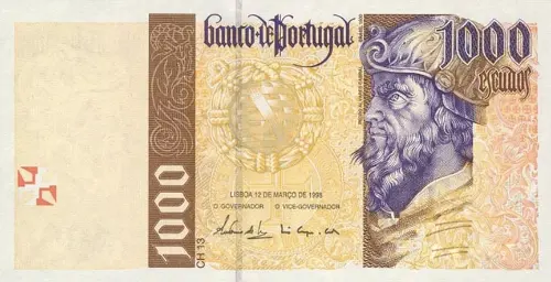 Portuguese 1000 Escudos Banknote Front Issued 1998 Accepted For Exchange
