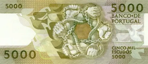Portuguese 5000 Escudos Banknote Front Issued 1987 Accepted For Exchange