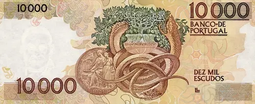Portuguese 10000 Escudos Banknote Front Issued 1989 Accepted For Exchange
