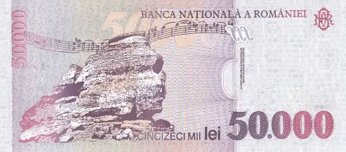 Romanian 50000 Lei Banknote Front Issued 2000 Accepted for Exchange