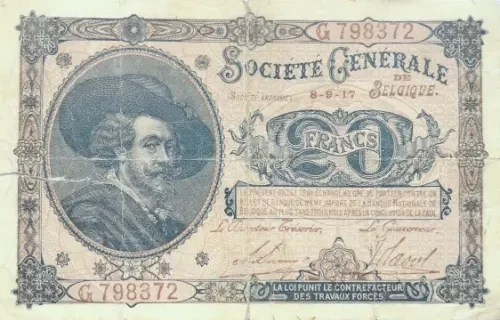 Belgian 20 Franc (Societe Generale) front issued 1914 accepted for exchange