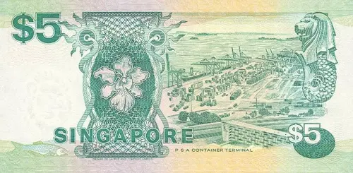 Singapore 5 Dollar Banknote Front Issued 1988 Accepted For Exchange