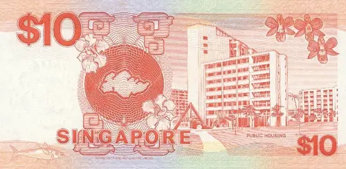Singapore 10 Dollar Banknote Front Issued 1988 Accepted For Exchange