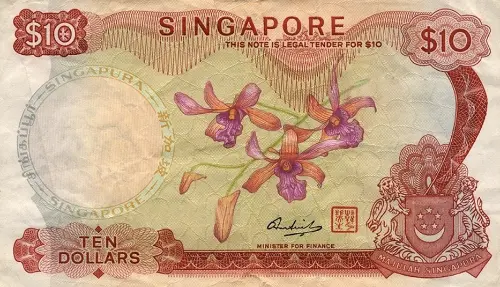 Singapore 10 Dollar Banknote Front Issued 1967 Accepted For Exchange