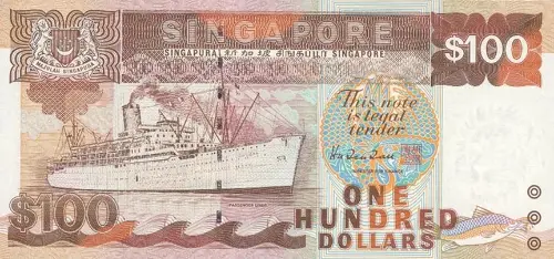 Singapore 100 Dollar Banknote Front Issued 1995 Accepted For Exchange