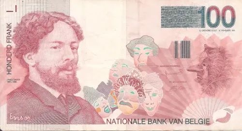 Belgian 100 Franc Banknote (James Ensor) Obverse Issued 1995 accepted for exchange
